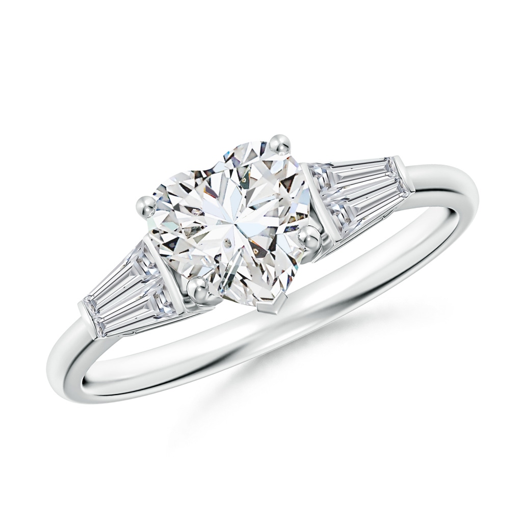 6.5mm HSI2 Heart and Twin Tapered Baguette Diamond Side Stone Engagement Ring in White Gold