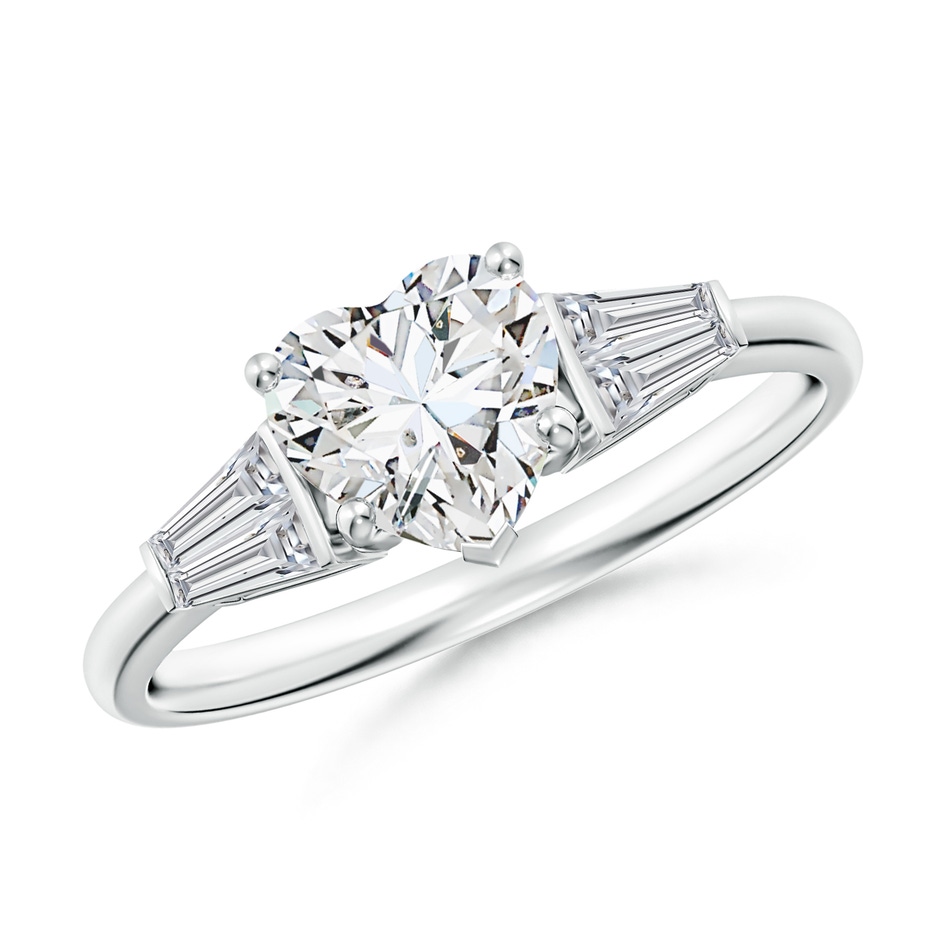 6.5mm HSI2 Heart and Twin Tapered Baguette Diamond Side Stone Engagement Ring in White Gold 