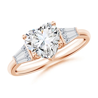 7.5mm GVS2 Heart and Twin Tapered Baguette Diamond Side Stone Engagement Ring in Rose Gold