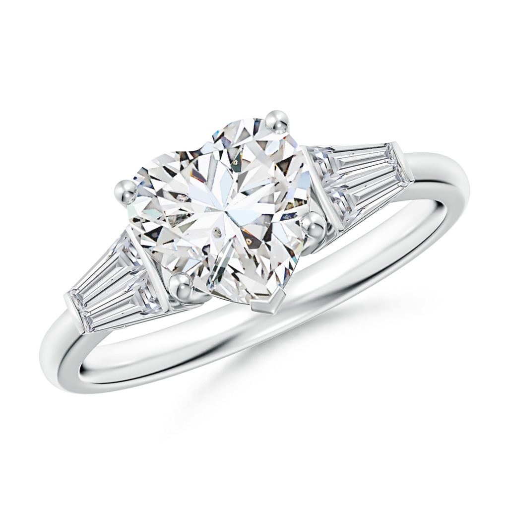 7.5mm HSI2 Heart and Twin Tapered Baguette Diamond Side Stone Engagement Ring in White Gold