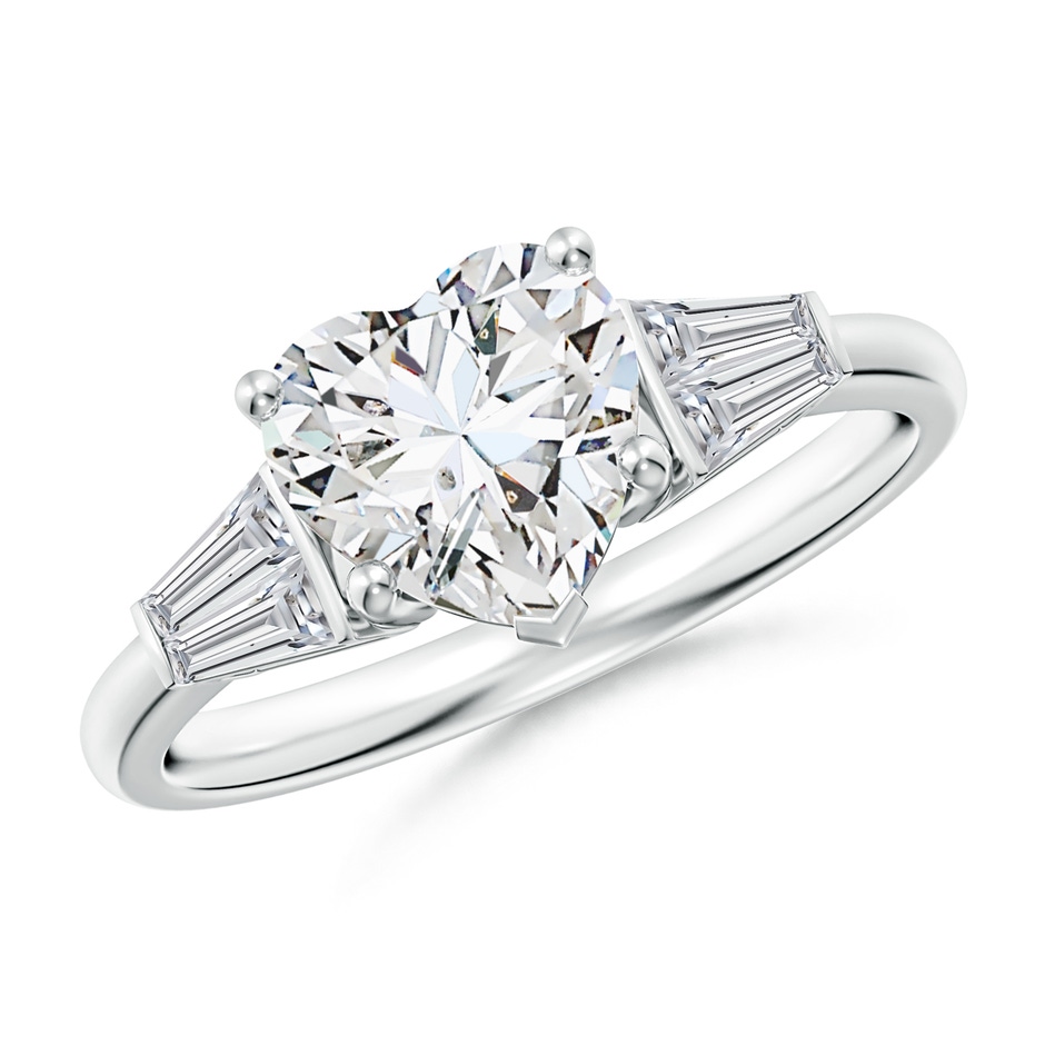 7.5mm HSI2 Heart and Twin Tapered Baguette Diamond Side Stone Engagement Ring in White Gold 