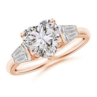 8mm IJI1I2 Heart and Twin Tapered Baguette Diamond Side Stone Engagement Ring in Rose Gold