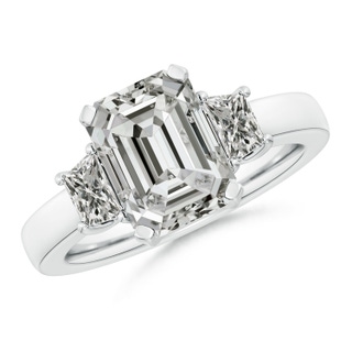 10x7.5mm KI3 Emerald-Cut and Trapezoid Diamond Three Stone Engagement Ring in P950 Platinum