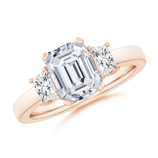 8.5x6.5mm HSI2 Emerald-Cut and Trapezoid Diamond Three Stone Engagement Ring in 18K Rose Gold