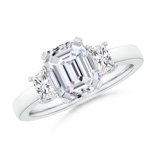 8.5x6.5mm HSI2 Emerald-Cut and Trapezoid Diamond Three Stone Engagement Ring in P950 Platinum