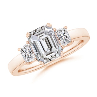 8.5x6.5mm IJI1I2 Emerald-Cut and Trapezoid Diamond Three Stone Engagement Ring in 10K Rose Gold