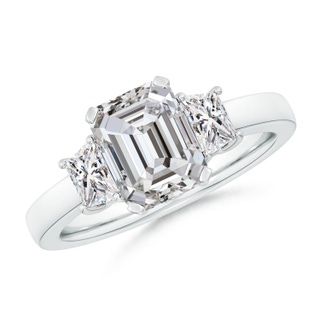 8.5x6.5mm IJI1I2 Emerald-Cut and Trapezoid Diamond Three Stone Engagement Ring in P950 Platinum
