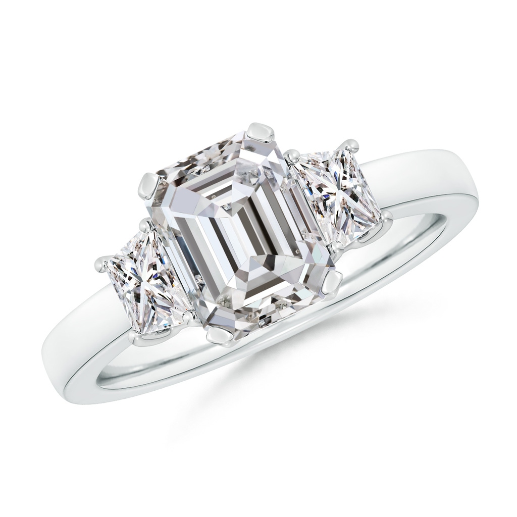 8.5x6.5mm IJI1I2 Emerald-Cut and Trapezoid Diamond Three Stone Engagement Ring in White Gold