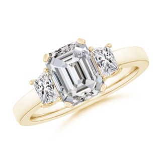 8.5x6.5mm IJI1I2 Emerald-Cut and Trapezoid Diamond Three Stone Engagement Ring in Yellow Gold