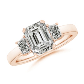 8.5x6.5mm KI3 Emerald-Cut and Trapezoid Diamond Three Stone Engagement Ring in 18K Rose Gold