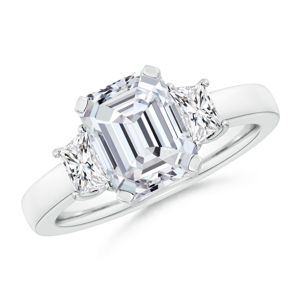9x7mm HSI2 Emerald-Cut and Trapezoid Diamond Three Stone Engagement Ring in White Gold