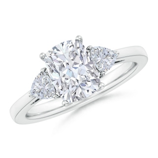 8.5x6.5mm GVS2 Cushion Rectangular and Trillion Diamond Three Stone Engagement Ring in P950 Platinum