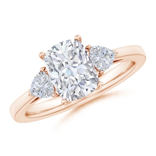 8.5x6.5mm GVS2 Cushion Rectangular and Trillion Diamond Three Stone Engagement Ring in Rose Gold