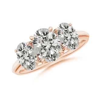 8.5x6.5mm KI3 Oval Diamond Three Stone Knife-Edge Shank Engagement Ring in Rose Gold