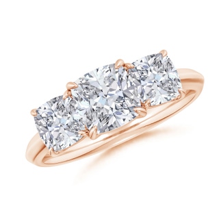 6.5mm HSI2 Cushion Diamond Three Stone Knife-Edge Shank Engagement Ring in Rose Gold