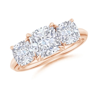 7mm GVS2 Cushion Diamond Three Stone Knife-Edge Shank Engagement Ring in Rose Gold