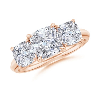 7mm HSI2 Cushion Diamond Three Stone Knife-Edge Shank Engagement Ring in Rose Gold