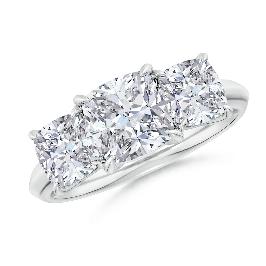 7mm HSI2 Cushion Diamond Three Stone Knife-Edge Shank Engagement Ring in White Gold
