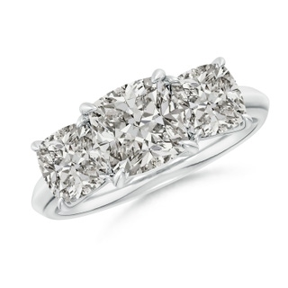 7mm KI3 Cushion Diamond Three Stone Knife-Edge Shank Engagement Ring in P950 Platinum