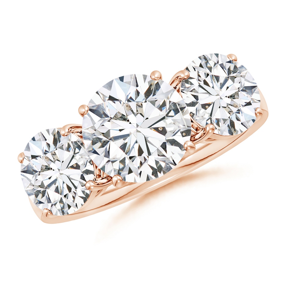 9.2mm HSI2 Round Diamond Three Stone Classic Engagement Ring in Rose Gold 