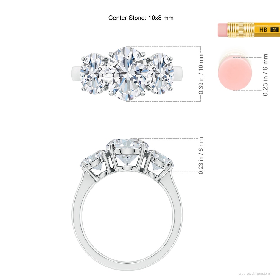 10x8mm GVS2 Oval Diamond Three Stone Classic Engagement Ring in P950 Platinum ruler