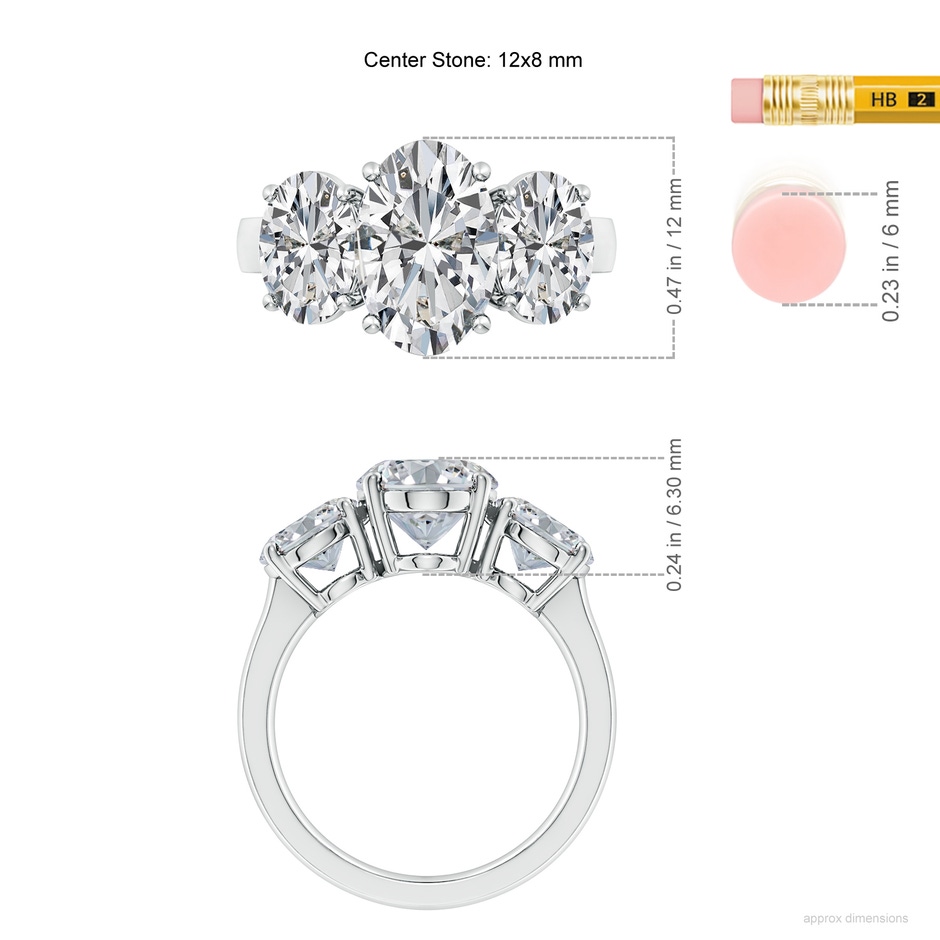 12x8mm HSI2 Oval Diamond Three Stone Classic Engagement Ring in P950 Platinum ruler