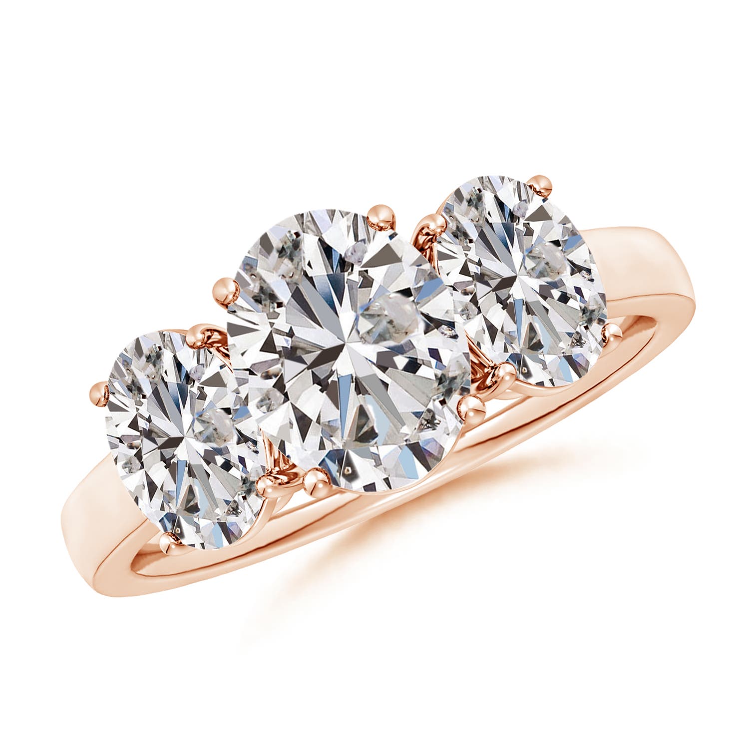 9x7mm IJI1I2 Oval Diamond Three Stone Classic Engagement Ring in 18CT Rose Gold