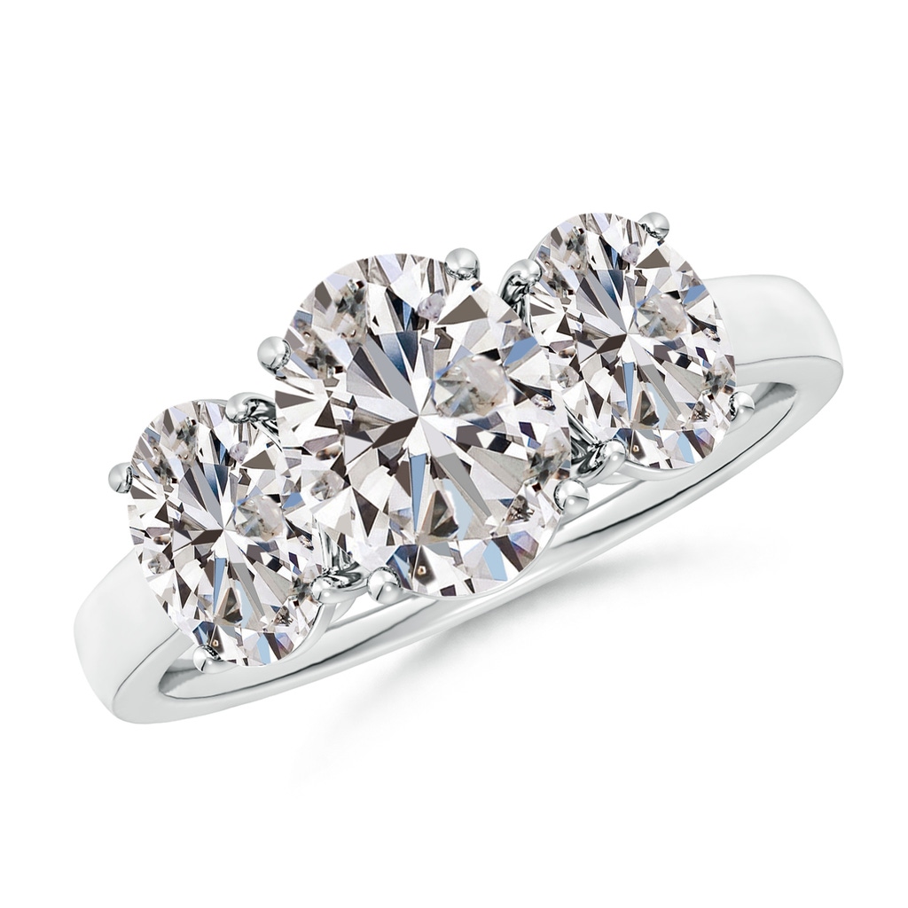 9x7mm IJI1I2 Oval Diamond Three Stone Classic Engagement Ring in White Gold