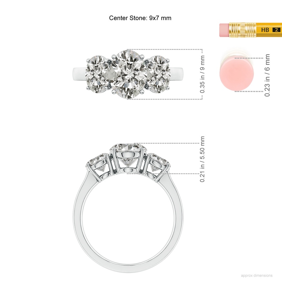 9x7mm KI3 Oval Diamond Three Stone Classic Engagement Ring in P950 Platinum ruler