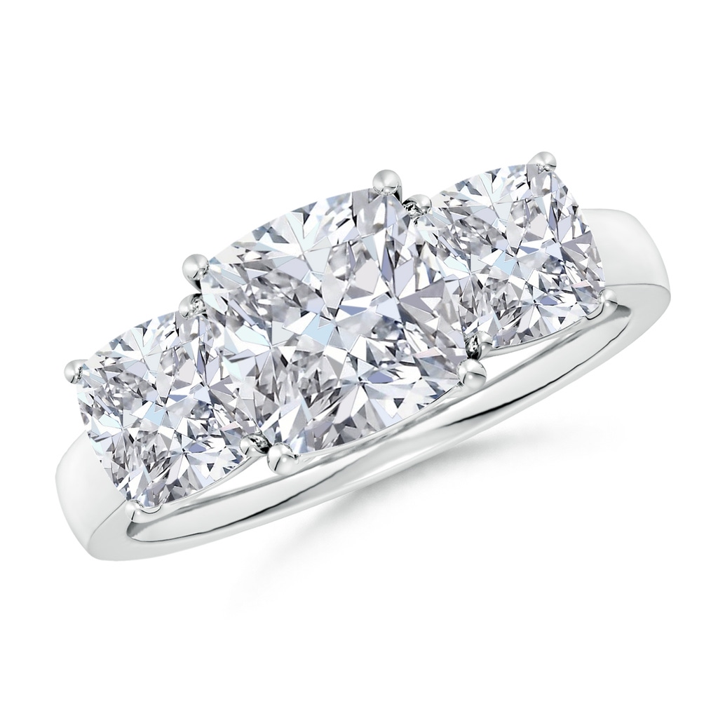 7.5mm HSI2 Cushion Diamond Three Stone Classic Engagement Ring in White Gold
