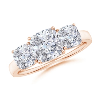 7mm HSI2 Cushion Diamond Three Stone Classic Engagement Ring in Rose Gold