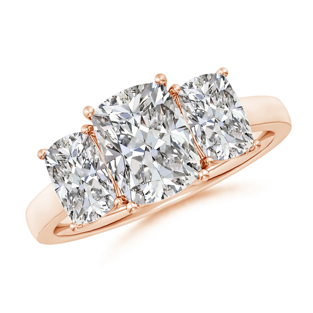 8.5x6.5mm IJI1I2 Cushion Rectangular Diamond Three Stone Classic Engagement Ring in Rose Gold
