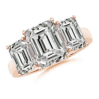 10x7.5mm KI3 Emerald-Cut Diamond Three Stone Classic Engagement Ring in Rose Gold