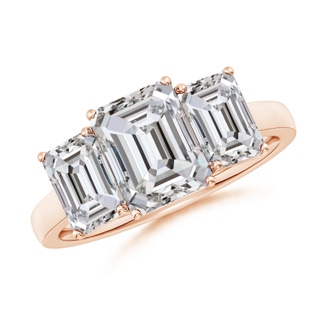 8.5x6.5mm IJI1I2 Emerald-Cut Diamond Three Stone Classic Engagement Ring in Rose Gold