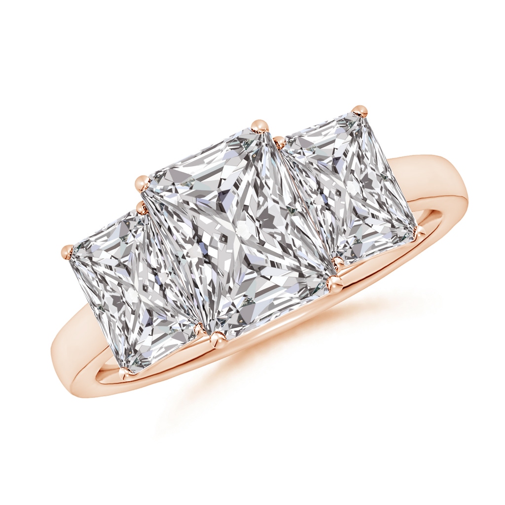 8x6mm IJI1I2 Radiant-Cut Diamond Three Stone Classic Engagement Ring in Rose Gold