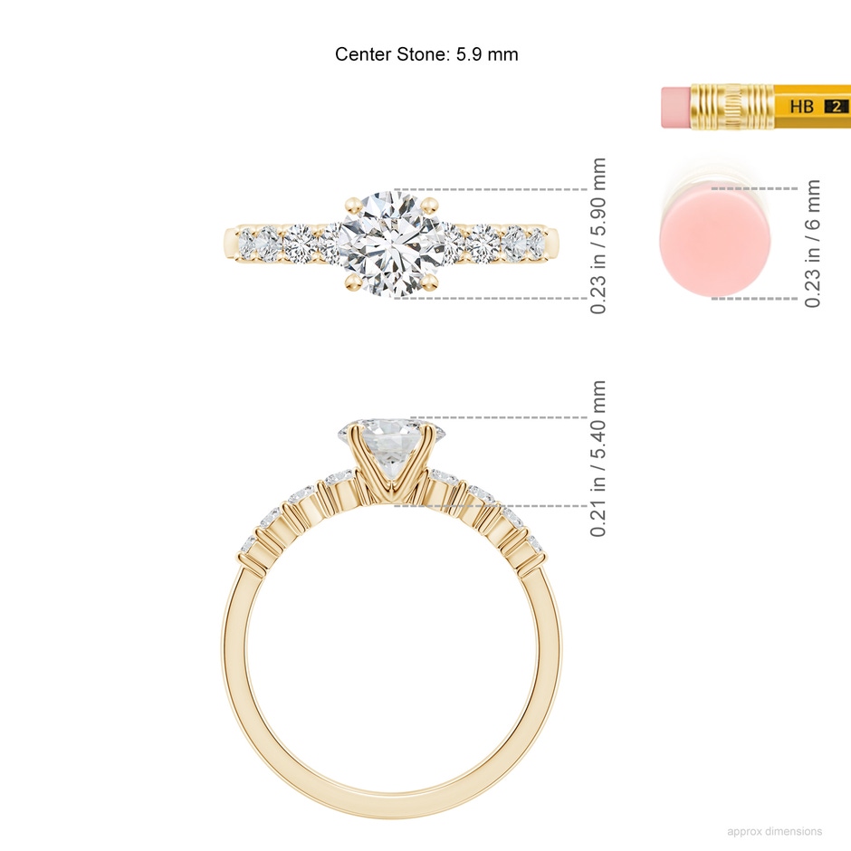 5.9mm HSI2 Solitaire Round Diamond Graduated Engagement Ring in Yellow Gold ruler