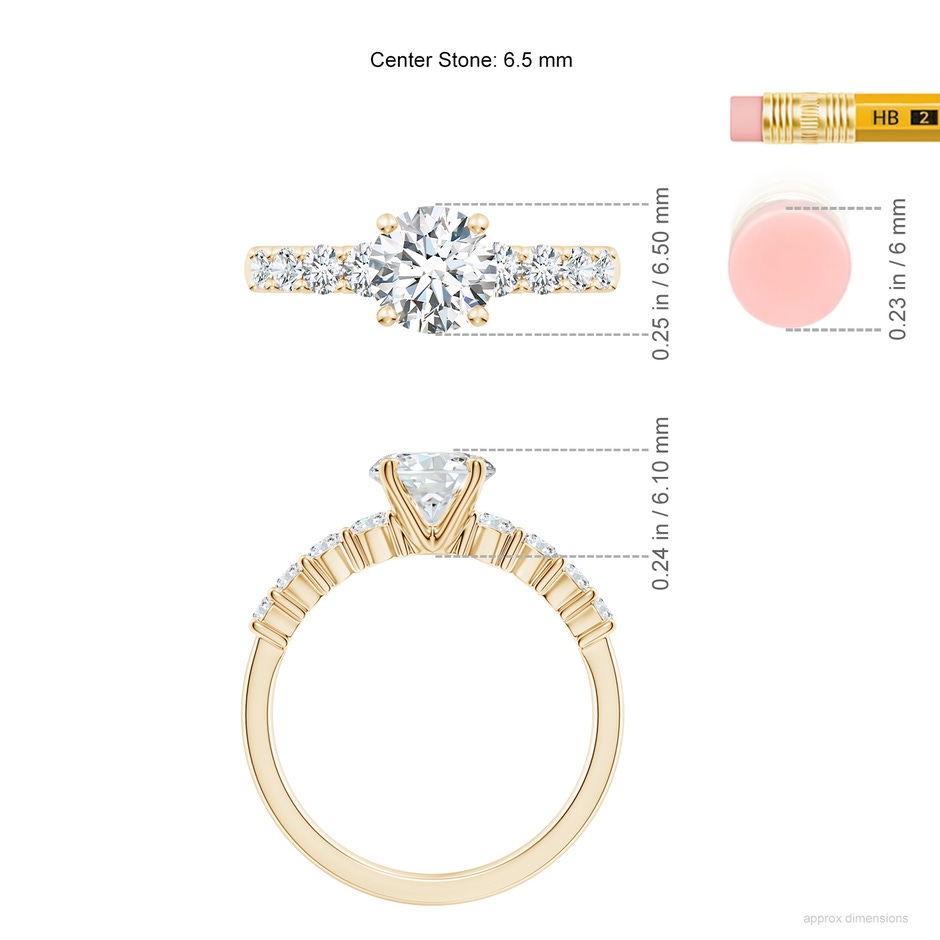 6.5mm GVS2 Solitaire Round Diamond Graduated Engagement Ring in Yellow Gold ruler