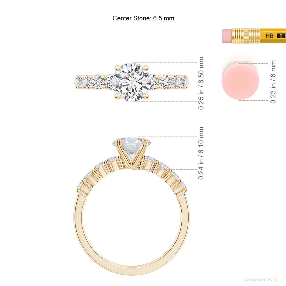 6.5mm HSI2 Solitaire Round Diamond Graduated Engagement Ring in Yellow Gold ruler