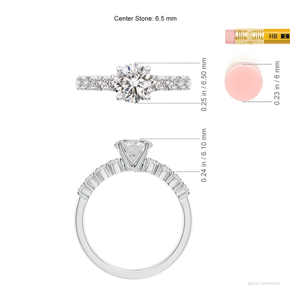 6.5mm IJI1I2 Solitaire Round Diamond Graduated Engagement Ring in P950 Platinum ruler