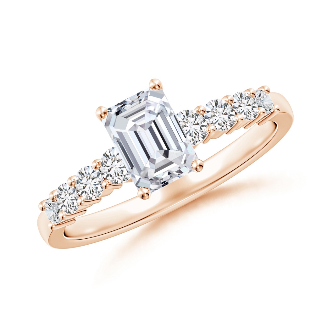 6.5x4.5mm HSI2 Solitaire Emerald-Cut Diamond Graduated Engagement Ring in Rose Gold
