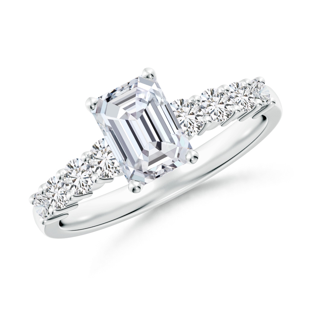 7x5mm HSI2 Solitaire Emerald-Cut Diamond Graduated Engagement Ring in White Gold