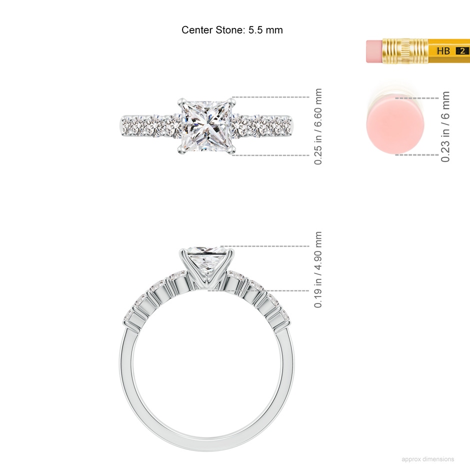 5.5mm IJI1I2 Solitaire Princess-Cut Diamond Graduated Engagement Ring in White Gold ruler