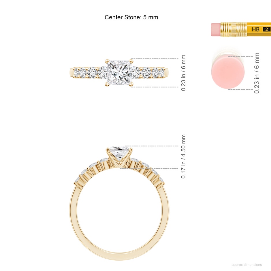 5mm HSI2 Solitaire Princess-Cut Diamond Graduated Engagement Ring in Yellow Gold ruler