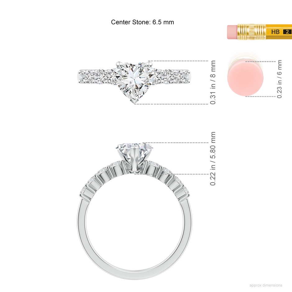 6.5mm HSI2 Solitaire Heart Diamond Graduated Engagement Ring in White Gold ruler