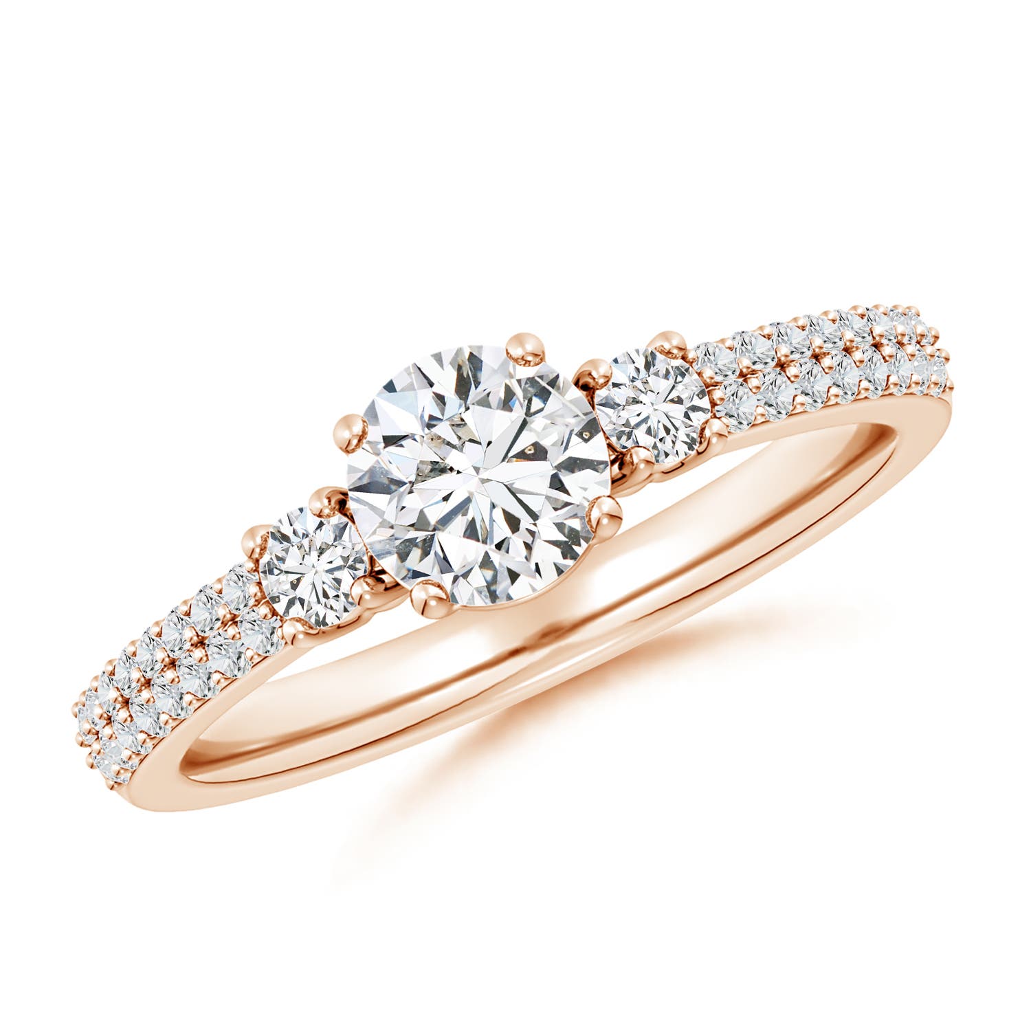 5.9mm HSI2 Round Diamond Side Stone Knife-Edge Shank Engagement Ring in 18K Rose Gold
