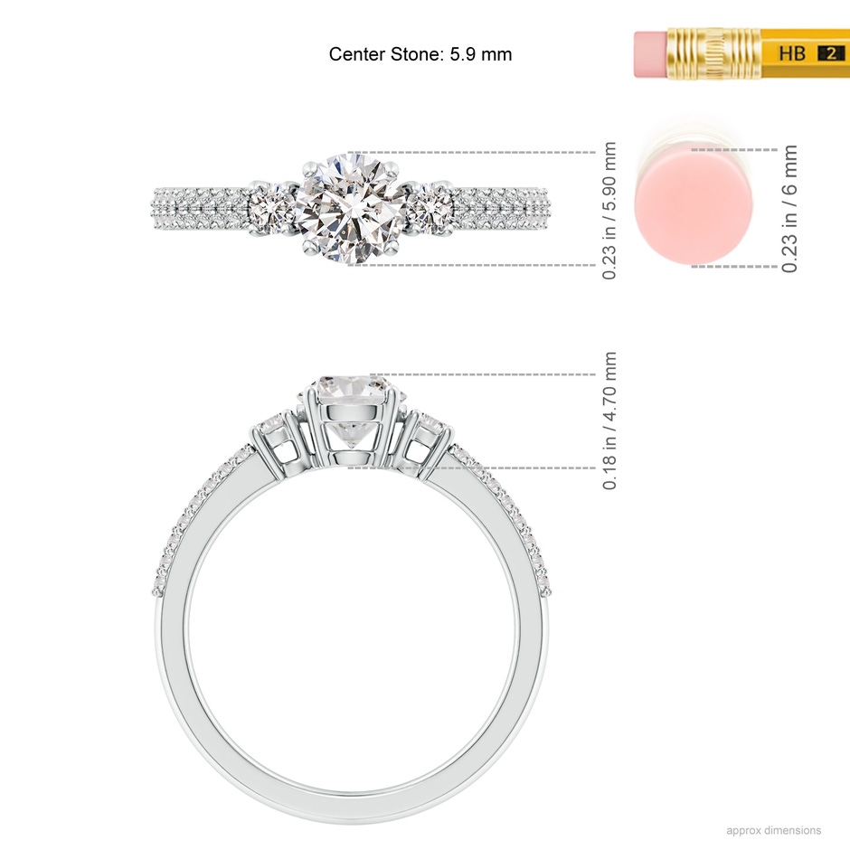 5.9mm IJI1I2 Round Diamond Side Stone Knife-Edge Shank Engagement Ring in White Gold ruler