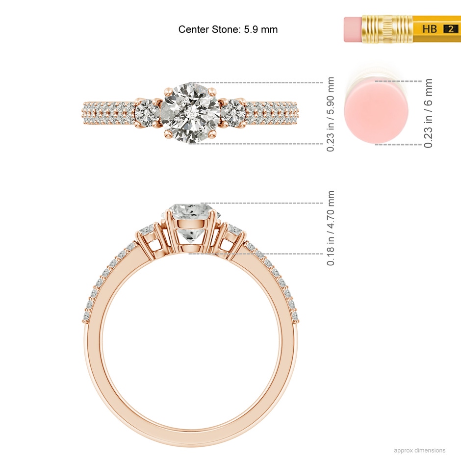 5.9mm KI3 Round Diamond Side Stone Knife-Edge Shank Engagement Ring in Rose Gold ruler