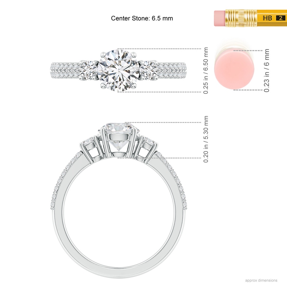 6.5mm HSI2 Round Diamond Side Stone Knife-Edge Shank Engagement Ring in White Gold ruler