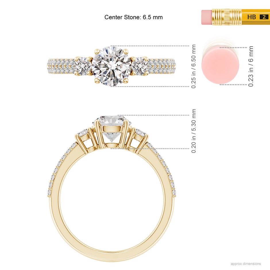 6.5mm IJI1I2 Round Diamond Side Stone Knife-Edge Shank Engagement Ring in Yellow Gold ruler