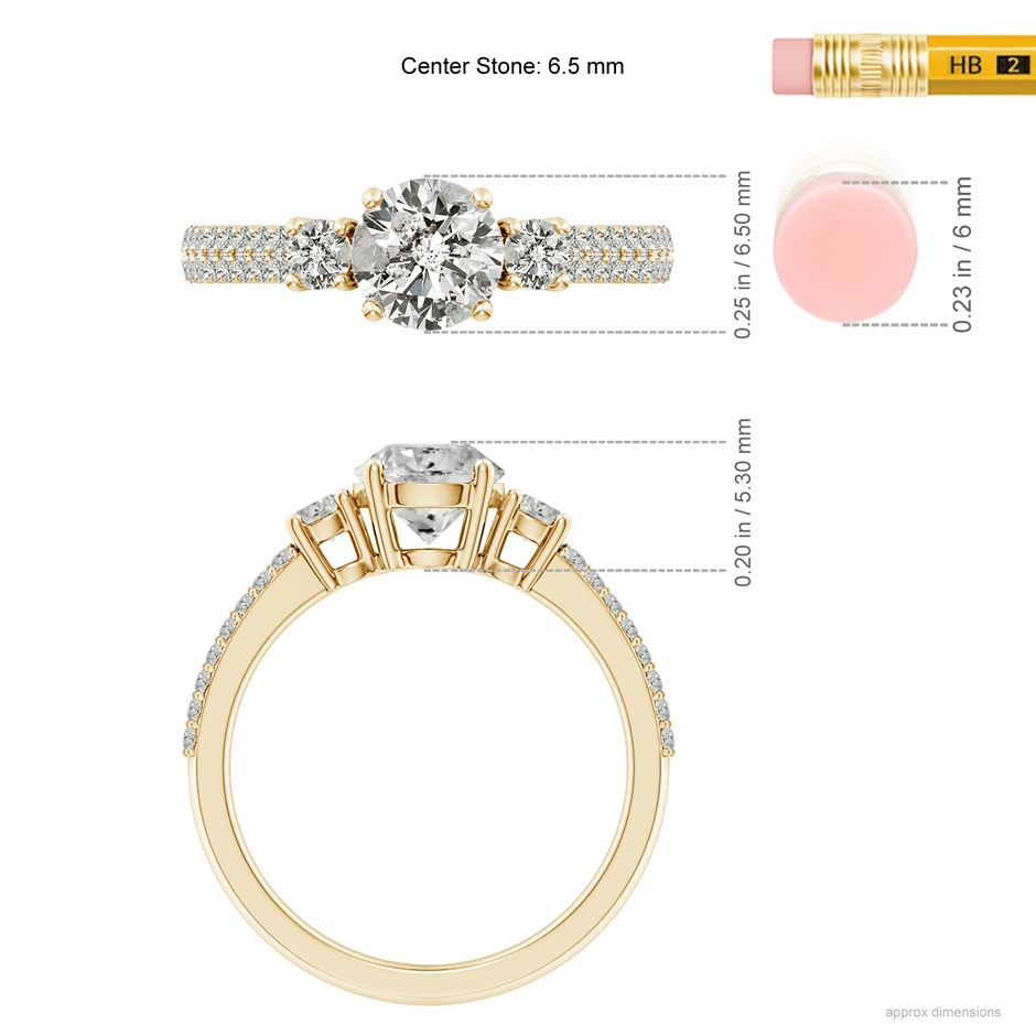 6.5mm KI3 Round Diamond Side Stone Knife-Edge Shank Engagement Ring in Yellow Gold ruler